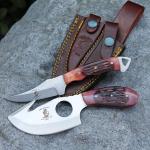 Bone Collector Hunting Knife Two Piece Set, 7" Straight Edge and 7" Gut Hook Blades Bone Full Tang Skinner (Bone)