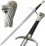 Longclaw Sword Replica – Jon Snow Sword Handmade Damascus-Style Steel Blade with Wolf Pommel, Leather Handle & Wall Mount – Full Size Collectible Cosplay & Display (39 Inches)