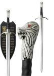 Longclaw Sword Replica – Jon Snow Sword Handmade Damascus-Style Steel Blade with Wolf Pommel, Leather Handle & Wall Mount – Full Size Collectible Cosplay & Display (39 Inches)