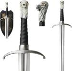 Longclaw Sword Replica – Jon Snow Sword Handmade Damascus-Style Steel Blade with Wolf Pommel, Leather Handle & Wall Mount – Full Size Collectible Cosplay & Display (39 Inches)