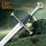 The Lord of the Rings Anduril Sword of King Elessar - Officially Licensed Replica, Stainless Steel Blade, Leather-Wrapped Handle, Wall Plaque - LOTR for Movie Collector - Length 52 7/8"