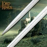 The Lord of the Rings Anduril Sword of King Elessar - Officially Licensed Replica, Stainless Steel Blade, Leather-Wrapped Handle, Wall Plaque - LOTR for Movie Collector - Length 52 7/8"