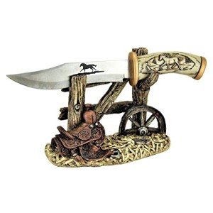 BestGiftEver Western Style Hunting Blade Knife with Horse Decorative Knife Stand - Unique Gifts for Hunters, Knife Display Collectors and Western Home Decor Enthusiasts