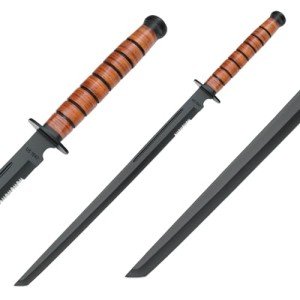 K Exclusive 1942 U.S. Combat Sword with Sheath | Inspired by US Armed Forces WWII Weapon | World War II Collectible | Black Coated AUS-6 Stainless Steel | Shoulder Strap | Overall Length 27.5"