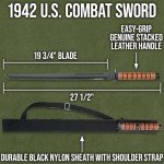 K Exclusive 1942 U.S. Combat Sword with Sheath | Inspired by US Armed Forces WWII Weapon | World War II Collectible | Black Coated AUS-6 Stainless Steel | Shoulder Strap | Overall Length 27.5"
