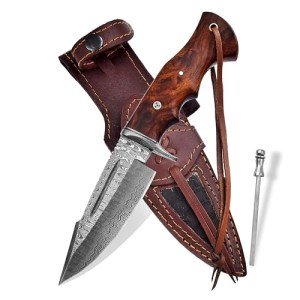 Poshland Custom Handmade Damscus Steel Knife. Perfect Grip Wooden Handle