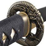 Handmade Sword - Japanese Samurai Katana Swords, Functional, Hand Forged, 1045 Carbon Steel, Clay Tempered, Damascus, Full Tang, Sharp, Dragon Tsuba, Black Wooden Scabbard, Sword Certificate