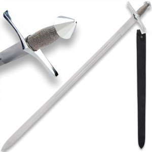 Medieval Master Wire Wrapped Collectible Sword | 32 1/2" High-Polish Stainless Steel Blade | Deep Blood Grooves | Wire-Wrapped Handle | Oversized Guard and Pommel | Leather Sheath | 40" Overall