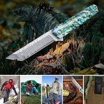 AUBEY Damascus Pocket Knife with Clip, Sharp Tanto Blade with VG10 Core Folding Knife with Abalone Shell Handle and Glass Breaker, EDC Camping Knife for Gift Survival Collection