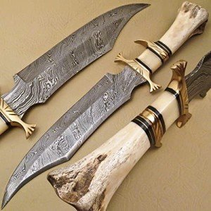 Custom Handcrafted Damascus Steel Knife with Camel Bone Handle