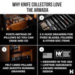 Holme & Hadfield Premium Knife Display Case for up to 50 Knives – Extra Large Handcrafted Wooden Pocket Knife Organizer for Collections – Birthday Gift for EDC Collectors – Luxury Built to Last