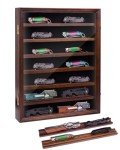 WodGod 7 Layers Knife Display Case, Cherry Wood, Locking Cabinet with 6 Removable Double Shelves and 6 Single Shelves, Wall Mounted or Desk Display