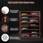 WodGod 7 Layers Knife Display Case, Cherry Wood, Locking Cabinet with 6 Removable Double Shelves and 6 Single Shelves, Wall Mounted or Desk Display
