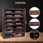WodGod 7 Layers Knife Display Case, Cherry Wood, Locking Cabinet with 6 Removable Double Shelves and 6 Single Shelves, Wall Mounted or Desk Display