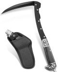 VALHALLA Folding Sickle, Black Sharp Folding Scythe with 2 Sections, Hand Sickle Knife Wooden Handle, Portable Safety Folding Sickle Knife with Sheath