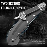 VALHALLA Folding Sickle, Black Sharp Folding Scythe with 2 Sections, Hand Sickle Knife Wooden Handle, Portable Safety Folding Sickle Knife with Sheath