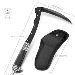 VALHALLA Folding Sickle, Black Sharp Folding Scythe with 2 Sections, Hand Sickle Knife Wooden Handle, Portable Safety Folding Sickle Knife with Sheath