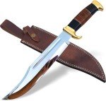 HandSmith™ Handmade Crocodile Dundee Fixed Blade Bowie Hunting Knife with Leather Sheath – Large Knife Razor Sharp Edge Camping Knife for Collectors and Outdoor Camping