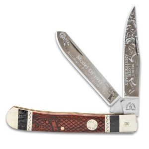 KISSING CRANE Pocket Knife for Men | Dual Stainless Steel Blades | Folding Knife with Scaled Handle | Laser-Etched Artwork of Legendary M1911 | Limited Edition Trapper Knife