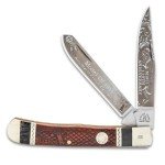 KISSING CRANE Pocket Knife for Men | Dual Stainless Steel Blades | Folding Knife with Scaled Handle | Laser-Etched Artwork of Legendary M1911 | Limited Edition Trapper Knife