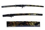 MAKOTO Hand Forged Razor Sharp 41" Black Samurai Katana Sword - Hand Painted Golden Cranes on Scabbard