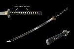 MAKOTO Hand Forged Razor Sharp 41" Black Samurai Katana Sword - Hand Painted Golden Cranes on Scabbard