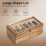 Yoimori Knife Display Case for 9-15 Knives, 2-Layer Pocket Knife Case with Glass Lid & Drawer, Wood Knife Cases for Collections for Men Gift Ideas (Brown)