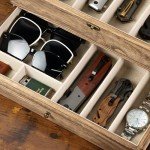 Yoimori Knife Display Case for 9-15 Knives, 2-Layer Pocket Knife Case with Glass Lid & Drawer, Wood Knife Cases for Collections for Men Gift Ideas (Brown)