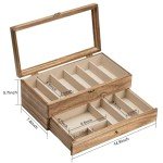 Yoimori Knife Display Case for 9-15 Knives, 2-Layer Pocket Knife Case with Glass Lid & Drawer, Wood Knife Cases for Collections for Men Gift Ideas (Brown)
