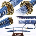 Eroton-Handmade Samurai Katana Sword Real,Full Tang Heat Tempered 1045/1060 High Carbon Steel Sharp Functional,41 Inches for Room Decoration Gift Cosplay Blue……