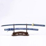 Eroton-Handmade Samurai Katana Sword Real,Full Tang Heat Tempered 1045/1060 High Carbon Steel Sharp Functional,41 Inches for Room Decoration Gift Cosplay Blue……