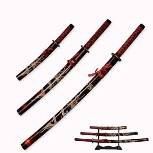 3pc Set Japanese Samurai Sword with Display Stand,Iaido Katana Engraved with Dragon Pattern On The Scabbard, Carbon Steel
