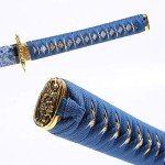 Eroton-Handmade Samurai Katana Sword Real,Full Tang Heat Tempered 1045/1060 High Carbon Steel Sharp Functional,41 Inches for Room Decoration Gift Cosplay Blue……