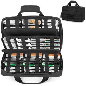 samdew Knife Display Bag for 74+ Pocket Knives, Butterfly Knife Storage Case with 3 Different Size Slots, Folding Knife Organizer Holder, Knife Collection Box with Hard PE Board, Soft Bag Only