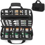 samdew Knife Display Bag for 74+ Pocket Knives, Butterfly Knife Storage Case with 3 Different Size Slots, Folding Knife Organizer Holder, Knife Collection Box with Hard PE Board, Soft Bag Only