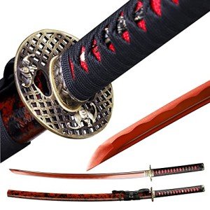 CHENGYING Katana Sword,Real 41 Inch 3.42 Pound Full Tang White Japanese Samurai Sword CY-2022ABUA-1,We Provide a Variety Katanas,Perfect for Gifts and Collections (3.Red Bat)