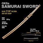 OKSs Katana Sword Real Rayskin Hardwood Saya Handmade Japanese Samurai High Carbon Steel Sword Can Chop Bamboo, Gold White