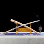OKSs Katana Sword Real Rayskin Hardwood Saya Handmade Japanese Samurai High Carbon Steel Sword Can Chop Bamboo, Gold White