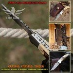 Lara Eagle Damascus Pocket Knife for Men - 133 Layer Solid Steel Handmade Folding Hunting Knives with Sharpner and Leather Pouch - Best Knife for Camping Hunting Hiking - Father’s Day Gifts for Men Husband Dad (Staghorn, Camel Bone)