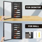 Triceratops Knife Display Case with Lockable Clear Acrylic Door, Wall Mount Wooden Knife Display Stand, Pocket Knife Display Cases for Storage, Collection, Holds up to 7 Knifes (Black)