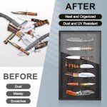 Triceratops Knife Display Case with Lockable Clear Acrylic Door, Wall Mount Wooden Knife Display Stand, Pocket Knife Display Cases for Storage, Collection, Holds up to 7 Knifes (Black)