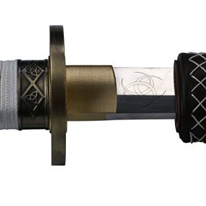 siwode 40 Inch Hand Forged Authentic The Walking Dead Michonne's Katana Sword in T10 Tempered Steel with Brown PU Leather Strap and Zombie Biohazard Logo