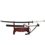 siwode 40 Inch Hand Forged Authentic The Walking Dead Michonne's Katana Sword in T10 Tempered Steel with Brown PU Leather Strap and Zombie Biohazard Logo