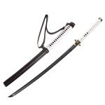siwode 40 Inch Hand Forged Authentic The Walking Dead Michonne's Katana Sword in T10 Tempered Steel with Brown PU Leather Strap and Zombie Biohazard Logo