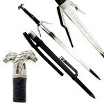 49" Fantasy Monster Slayer Silver Sword Replica - Collectible Stainless-Steel Blade Two Handed Sword w/Scabbard & Faux Leather Handle – Perfect Replica Swords for LARP, Cosplay, & More