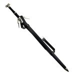 49" Fantasy Monster Slayer Silver Sword Replica - Collectible Stainless-Steel Blade Two Handed Sword w/Scabbard & Faux Leather Handle – Perfect Replica Swords for LARP, Cosplay, & More