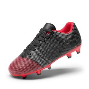 DREAM PAIRS Boys Girls Soccer Cleats Youth Firm Groud Athletic Outdoor Trainning Football Shoes for Little/Big Kid,Size 2 Little Kid,Black/Red,SDSO224K