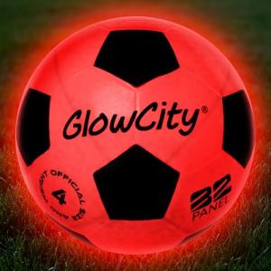 GlowCity Glow in The Dark Soccer Ball | Light Up Indoor/Outdoor Soccer Ball with 2 LED Lights | Pre-Installed Batteries | Fun Gift for Teens