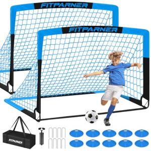 Kids Soccer Goals for Backyard Set - 2 Set of 5X3.6 ft Soccer Nets for Kids Age 3-14,Portable Pop Up Soccer Training Equipment Kit with 20 ft Agility Ladder, Soccer Ball for Toddler Youth Outdoor