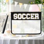 Hmxpls Chenille Letter Bag, Clear Nylon Cosmetic Makeup Bag with Zipper, Varsity Preppy Patch Flat Travel Pouch for Women Girls Gift (Black-SOCCER)